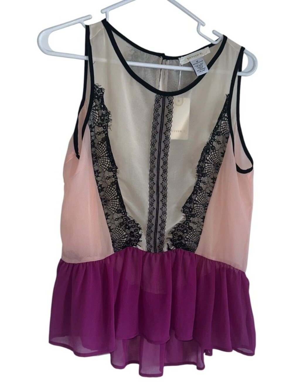 NWT Better B Womens Sheer Peplum Top Sz M Pink Black Lace Whimsygoth Fairy